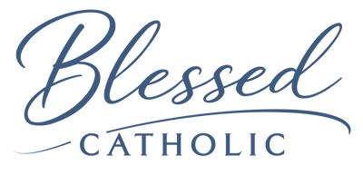Logo with 'Blessed Catholic' text in blue on a white background