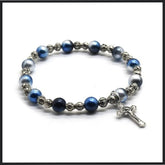 Stylish blue and silver bead bracelet featuring a small alloy cross pendant, perfect for spiritual expression and daily wear.