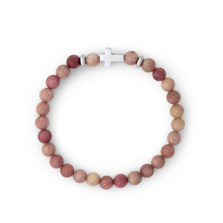 Pink Natural Stone Cross Bracelet
