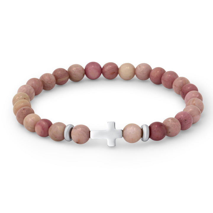 Pink Natural Stone Cross Bracelet