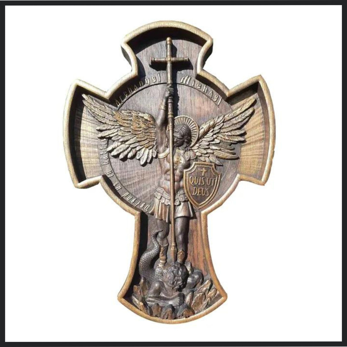 This beautifully crafted Archangel Michael resin cross statue is perfect for adding a touch of divine protection to any space. Its intricate details and high-quality resin material make it a standout piece for religious art enthusiasts.