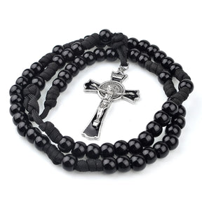 Rugged Black Paracord Rosary with Acrylic Beads