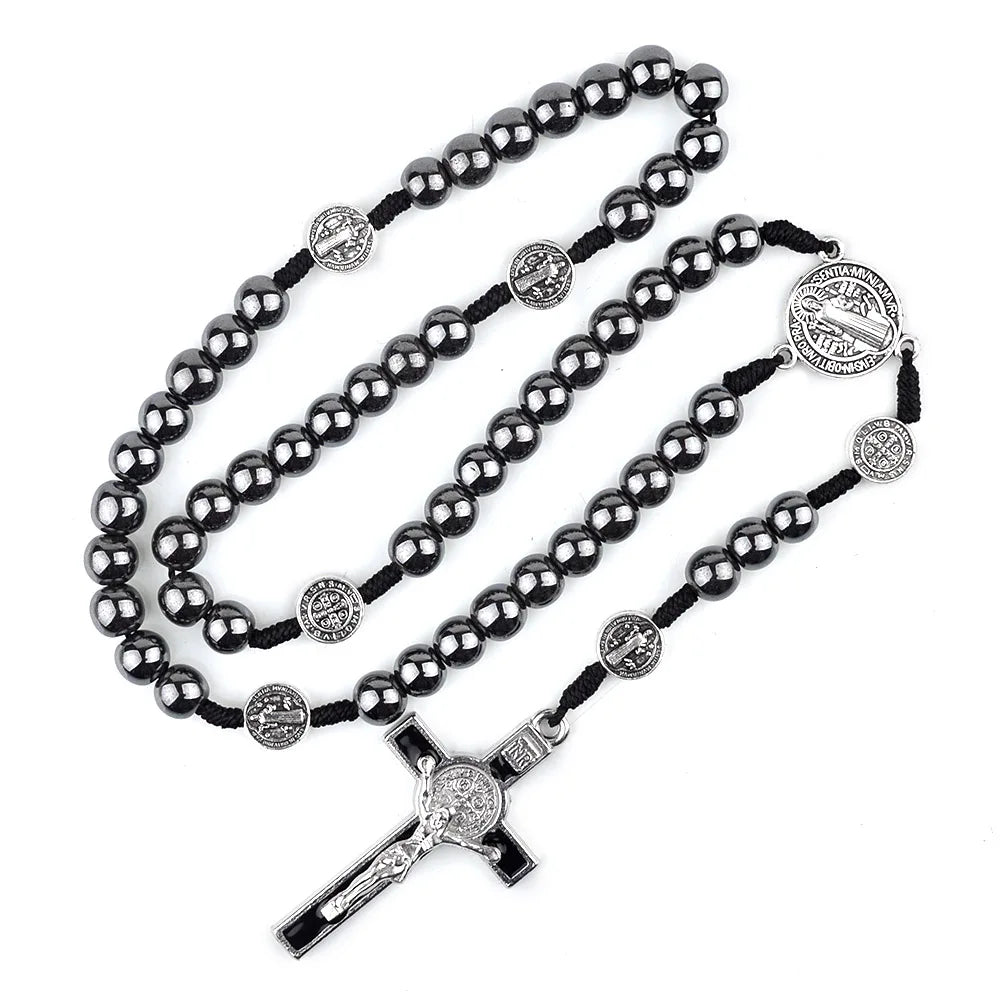 St. Benedict's Hematite Bead Rosary