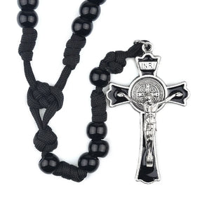 Rugged Black Paracord Rosary with Acrylic Beads