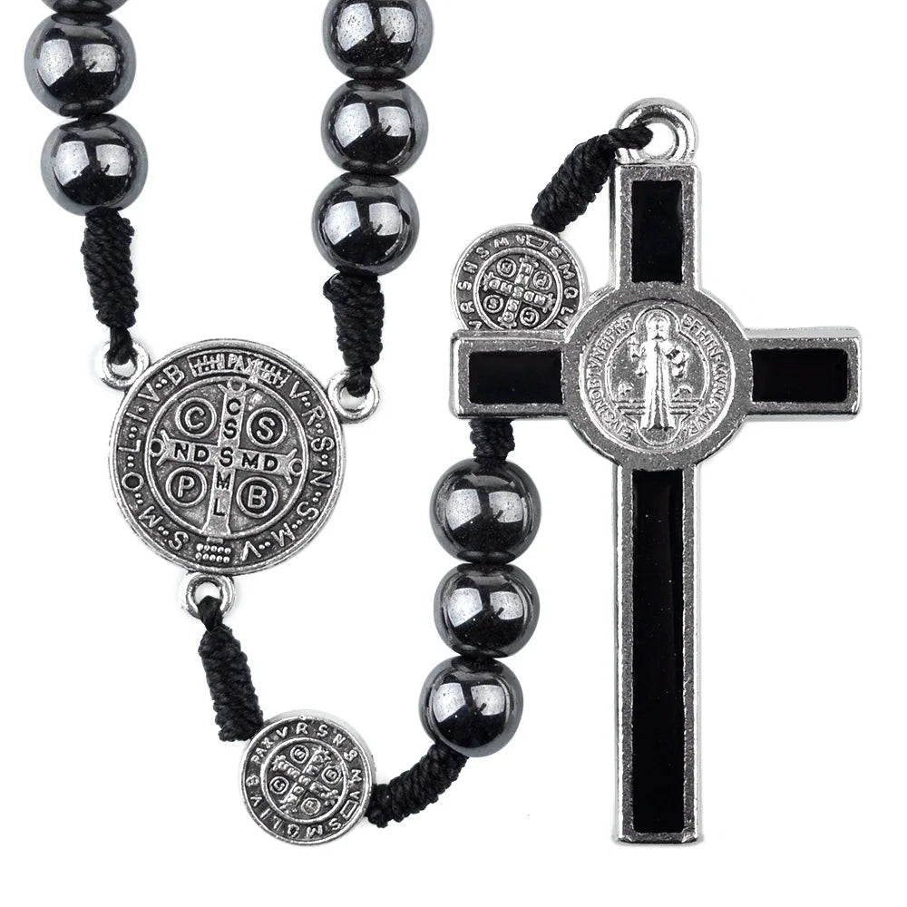 St. Benedict's Hematite Bead Rosary