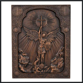 Hand-Carved Archangel Michael Wooden Plaque