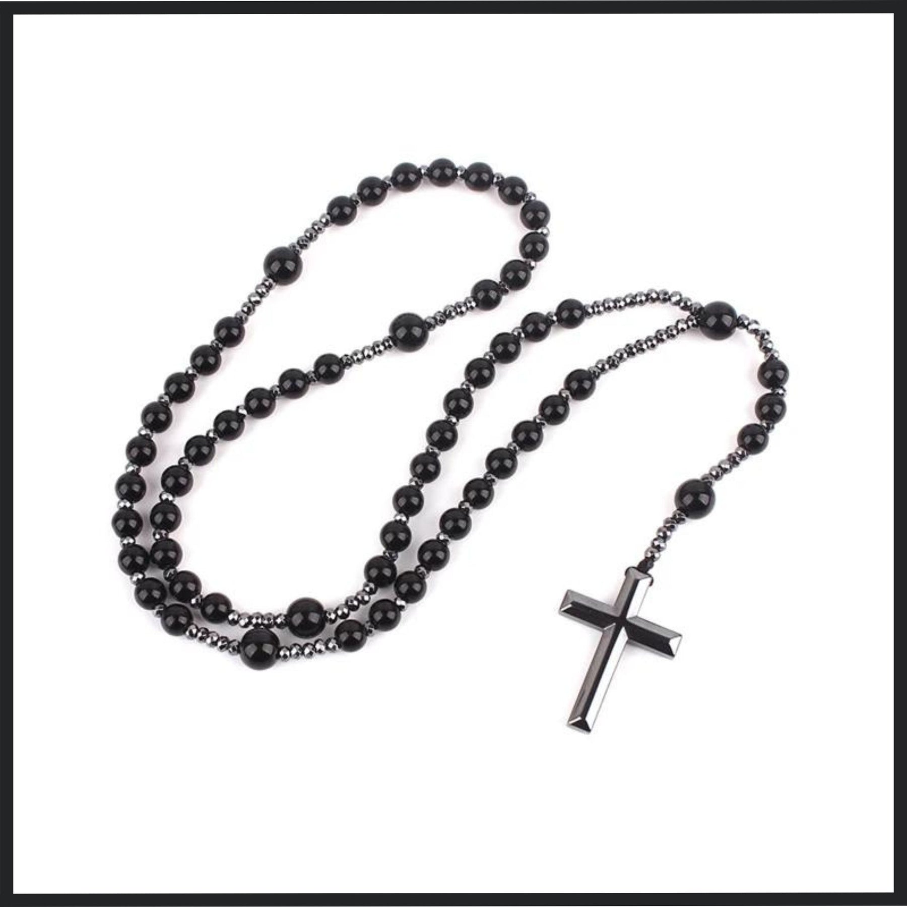 Hematite Bead Rosary with Elegant Cross Pendant