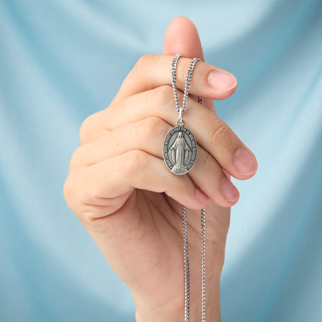 The Labouré Sterling Silver Miraculous Medal Necklace — Lourdes, France