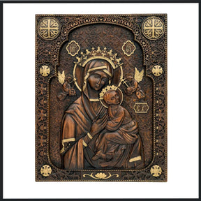 Our Lady of Perpetual Help Hand-Carved Wooden Plaque