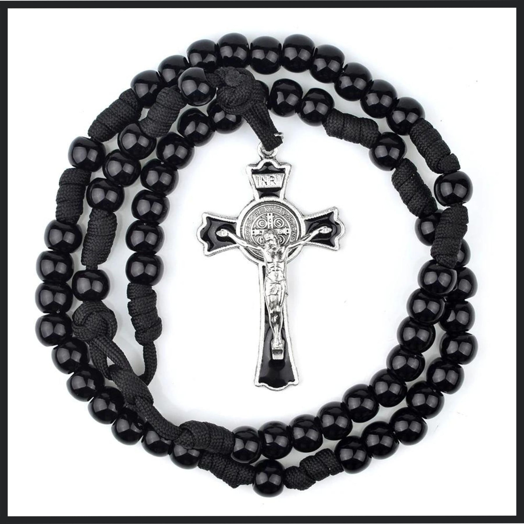 Black Acrylic Bead Rosary with Robust Paracord