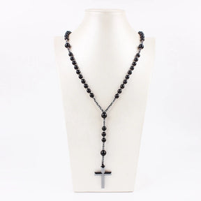 Hematite Bead Rosary with Elegant Cross Pendant