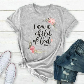 I Am a Child of God" Floral Print T-Shirt