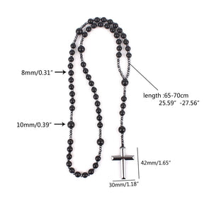 Hematite Bead Rosary with Elegant Cross Pendant