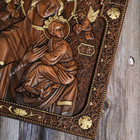 Our Lady of Perpetual Help Hand-Carved Wooden Plaque