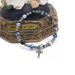 Stylish blue and silver bead bracelet featuring a small alloy cross pendant, perfect for spiritual expression and daily wear.