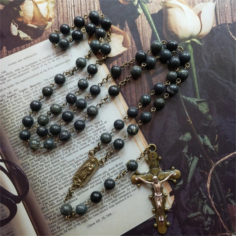 Mystic Olive Bead Rosary with Bronze Crucifix Pendant